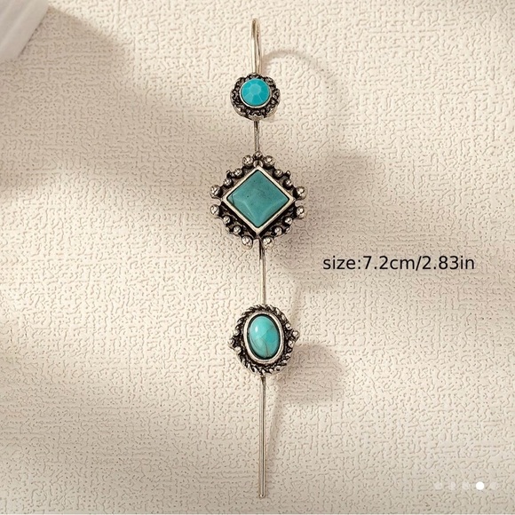 Elegant Silver and Turquoise Earring Pin - Picture 4 of 4